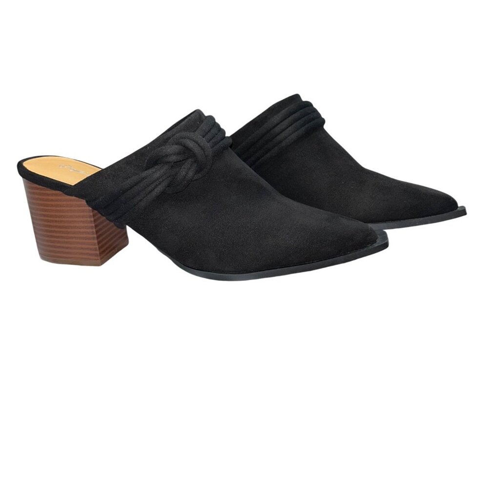 Qupid Black Suede Mules with Point Toe and 3" Heel/Suede Slip On Mules/Size 8.5